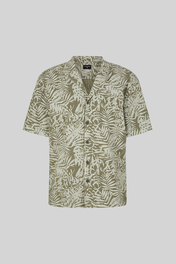 Olive Floral Short Sleeve Button Up Shirt
