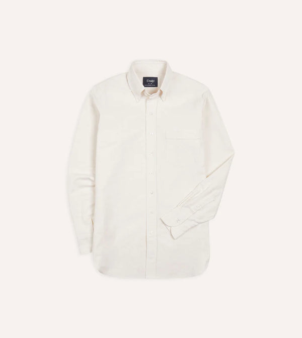 Cream Cotton Oxford Cloth Button-Down Dress Shirt