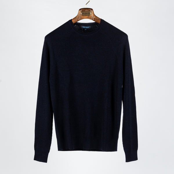 Navy Merino Wool Ribbed Crewneck
