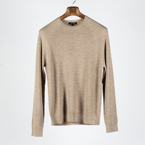 Tan Merino Wool Ribbed Crewneck
