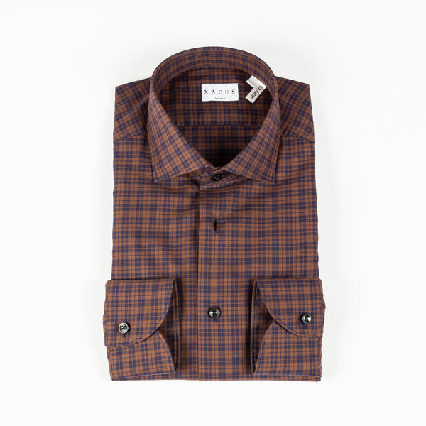 Brown & Navy Checked Dress Shirt