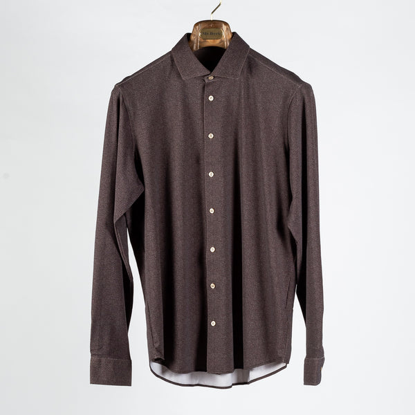 Brown Herringbone Stretch Dress Shirt