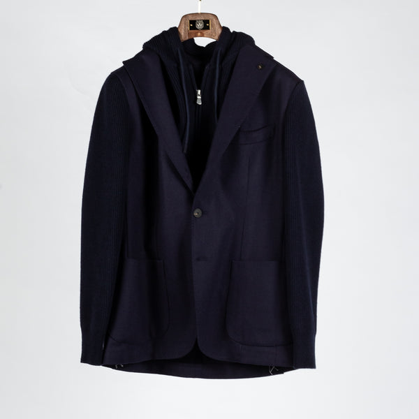 Navy Super Geelong & Flannel Hooded Blazer