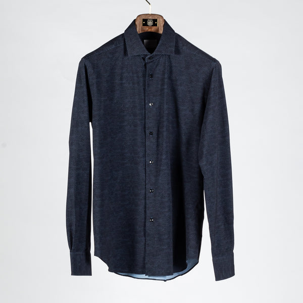 Navy Geometric Printed Active Fit Dress Shirt