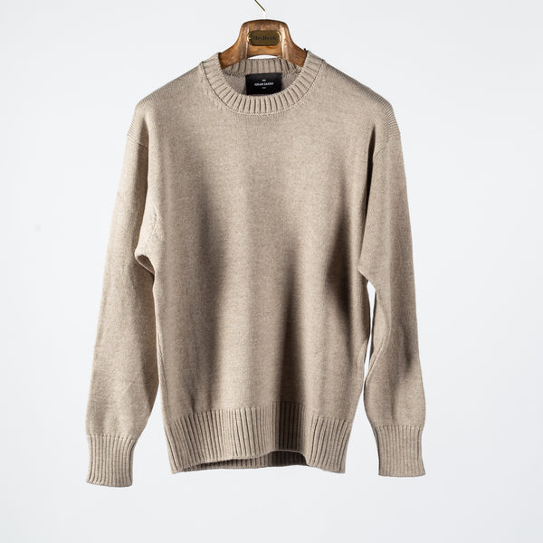 Tan Ribbed Merino Wool Crewneck Sweater