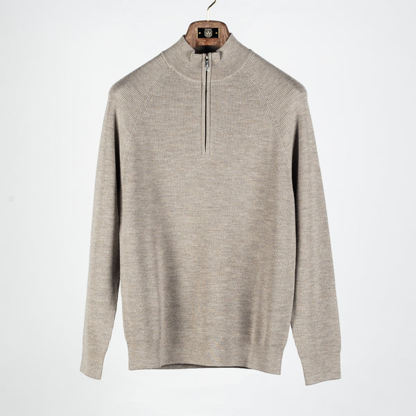 Tan Merino Ribbed Quarter Zip