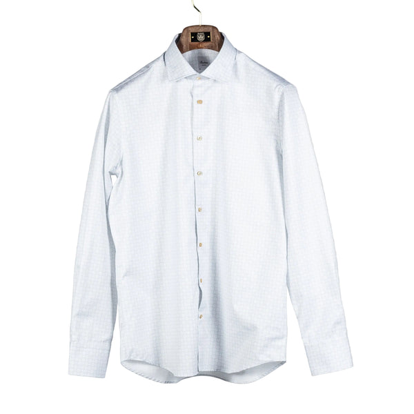 Light Blue Geometric Patterned Twill Dress Shirt