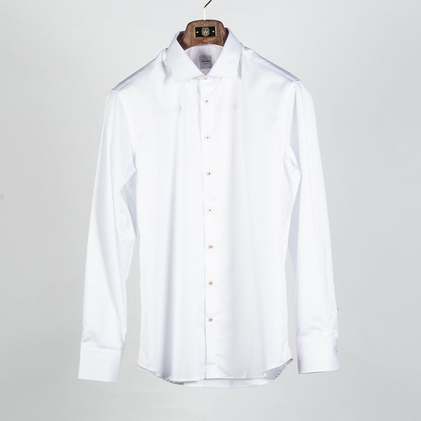 White Twill Dress Shirt with Pink Contrast