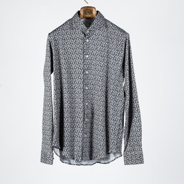 Textured Grey Printed Stretch Dress Shirt