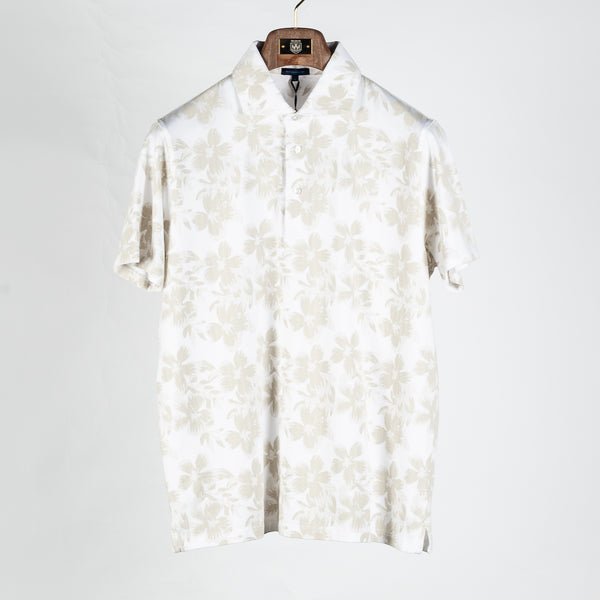 Tan Hawaiian Floral Print Stretch Polo