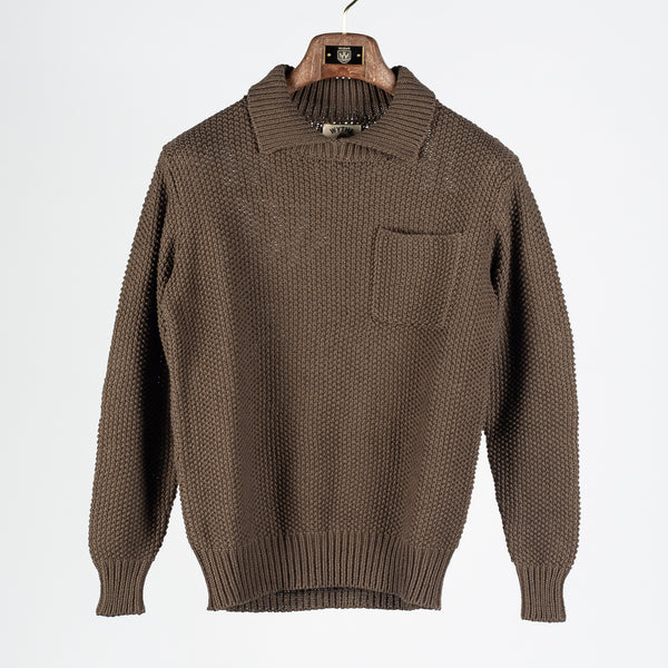 Dusty Olive Moss Stitch Collared Sweater