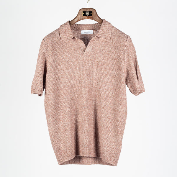 Textured Red Rice Stitch Knit Skipper Polo