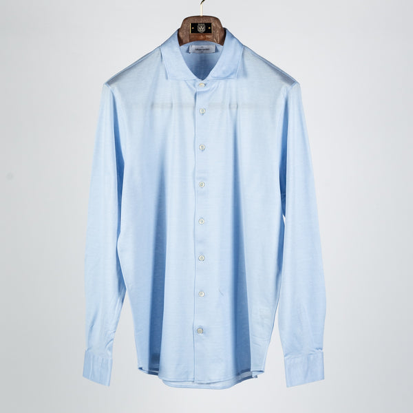 Light Blue Cotton Jersey Button Up Shirt