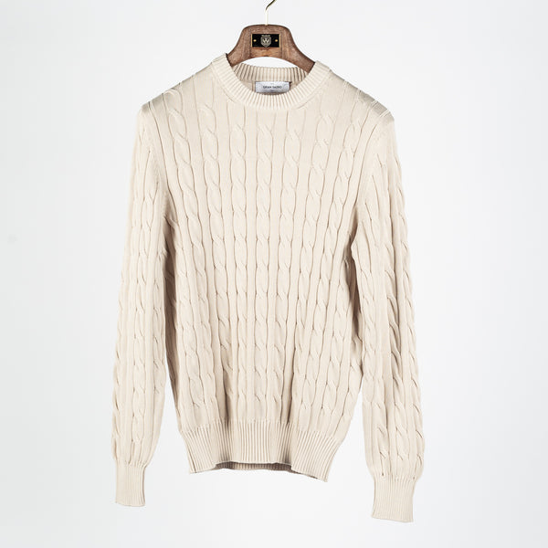 Tan Ribbed & Cabled crewneck Sweater