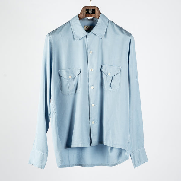 Wythe Faded Bench Blue Tencel Camp Collar Patio Shirt