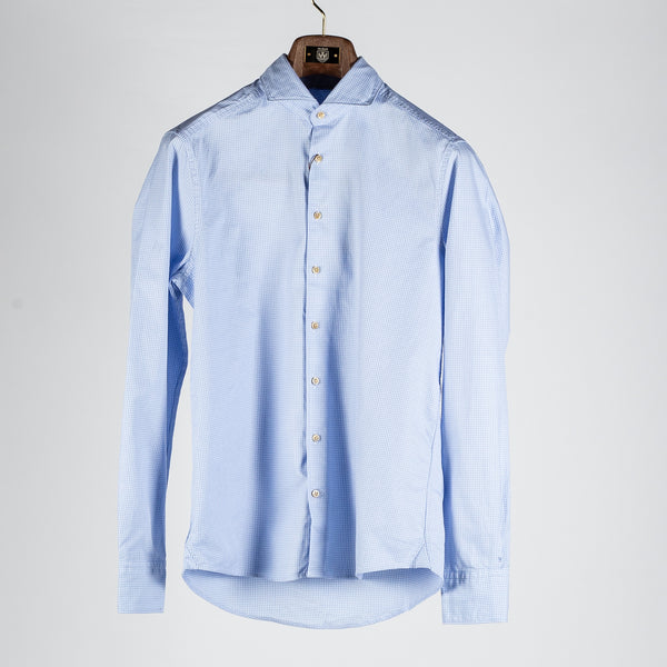 Light Blue Micro Check Casual Shirt - Slim