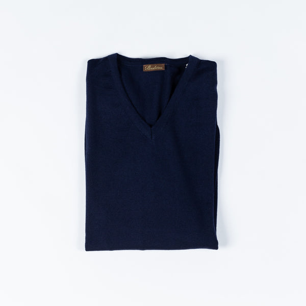 Navy Merino V-Neck Sweater