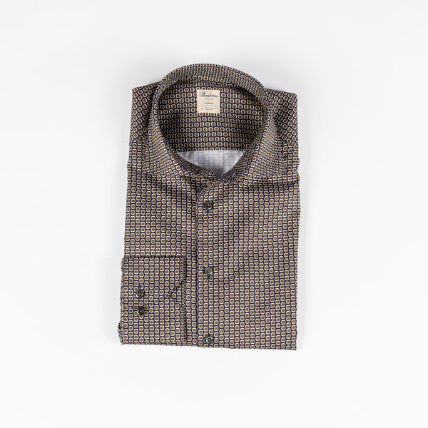 Casual Navy Patterned Twill Shirt