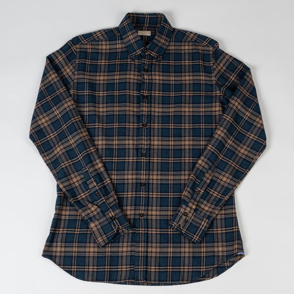 Navy & Tan Checked Pattern Dress Shirt