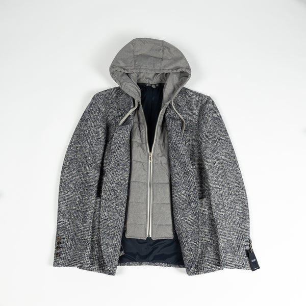 Grey Textured Hooded Blazer