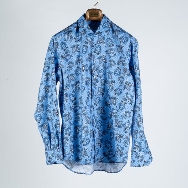 Blue Patterned Oxford Fitted Body Dress Shirt