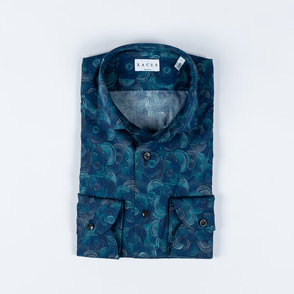 Multi Blue Patterned Dress Shirt