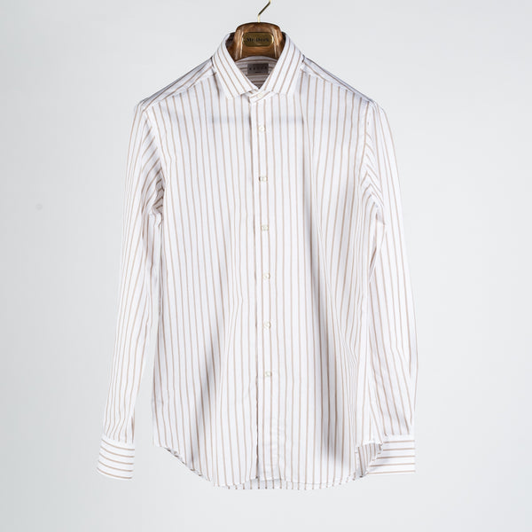 White & Brown Stripped Dress Shirt
