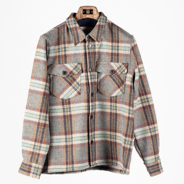 Grey Plaid Wool Field Overshirt