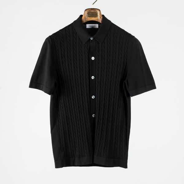 Black Cable & Ribbed Knit Polo