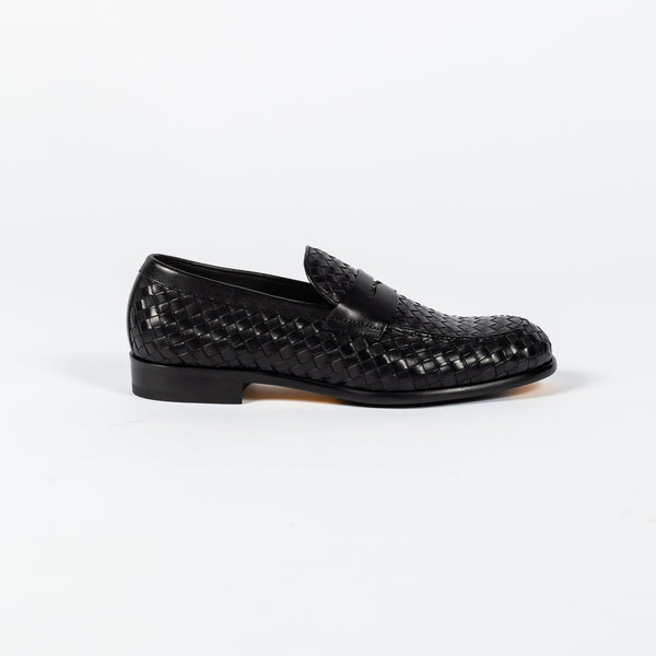Black Leather Woven Loafer