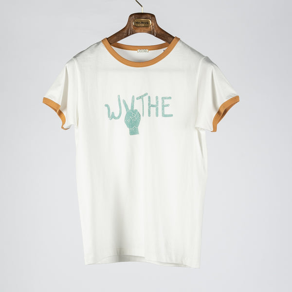 White & Apricot Peace Print Tubular Ringer T-Shirt