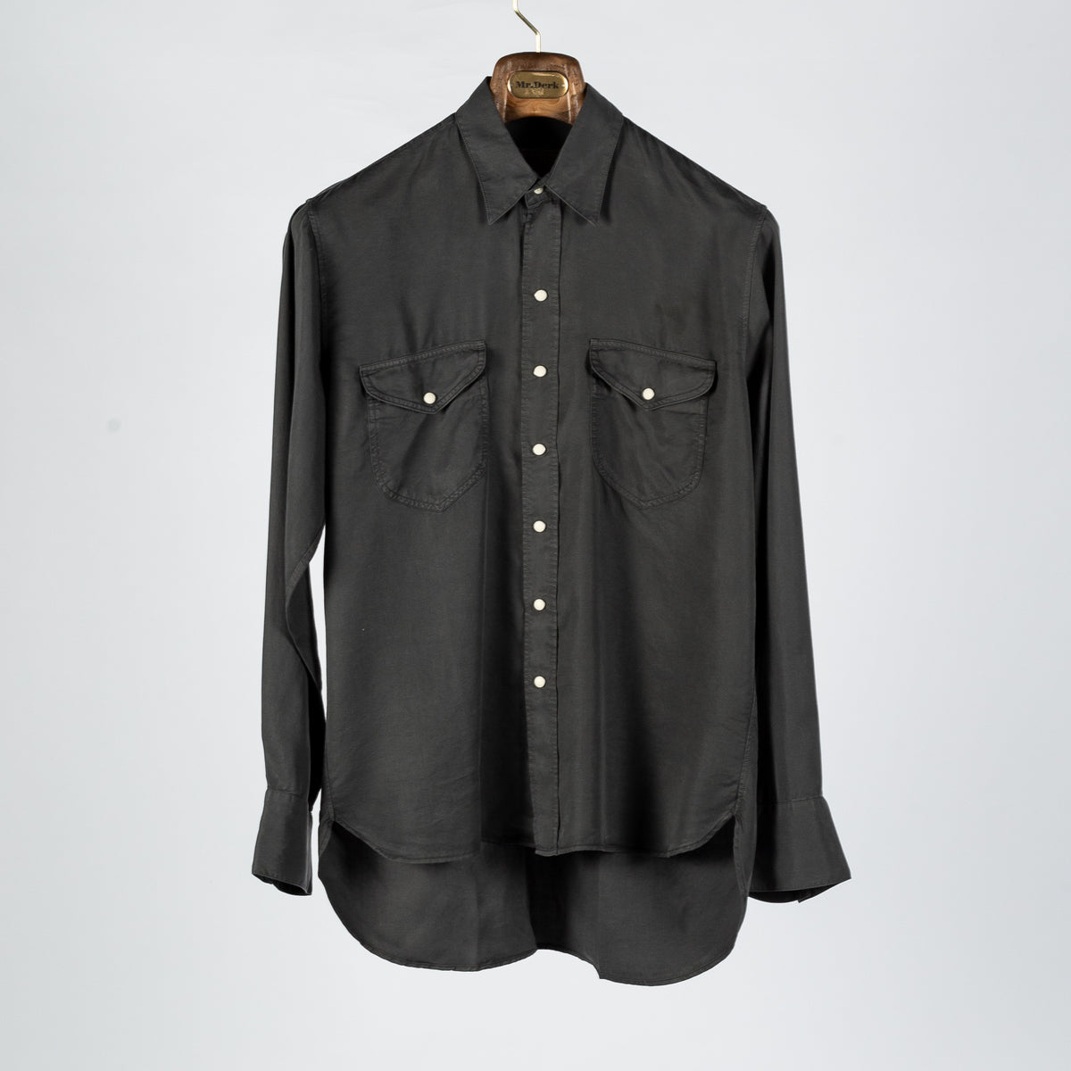 Faded Black Tencel Gabardine Pearlsnap Shirt –