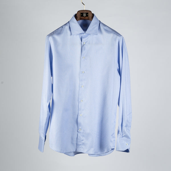 Light Blue Checked Twill Shirt Dress Shirt