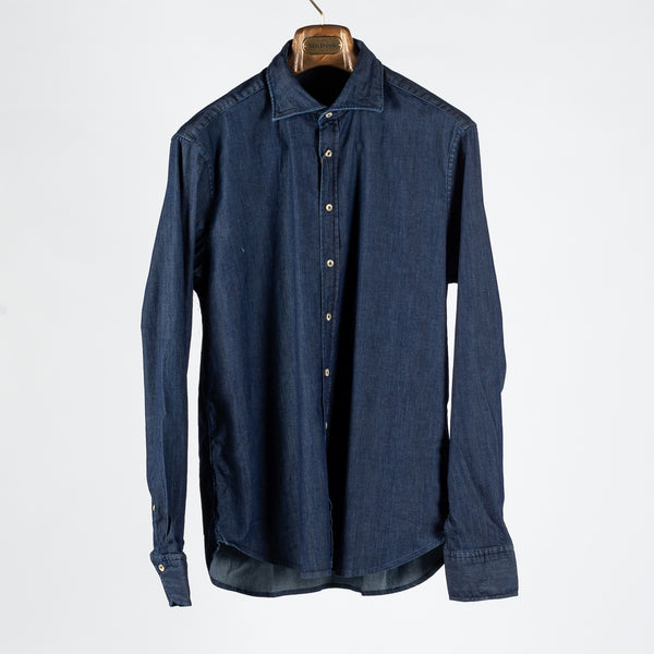 Dark Blue Denim Jersey Dress Shirt