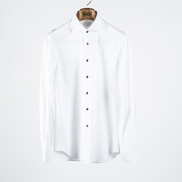 SS24 White Active Dress Shirt w/ Black Buttons