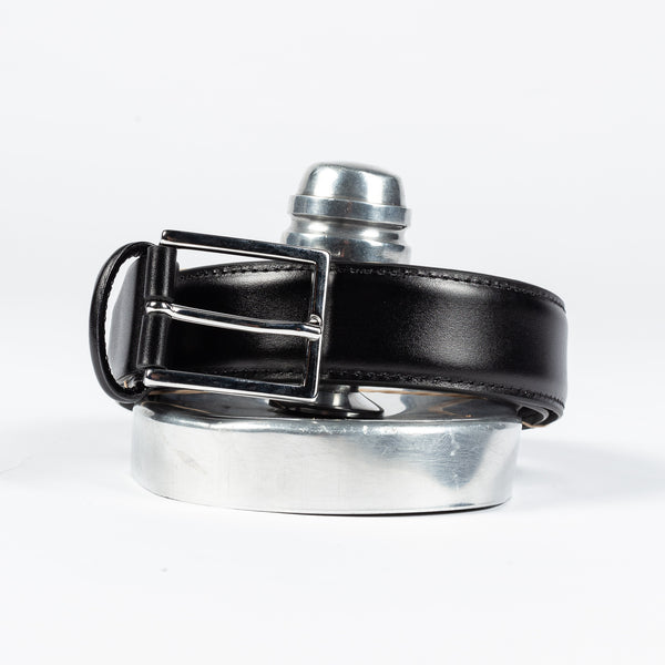 Classic Black Leather Belt w/ Silver Buckle