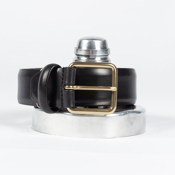 Classic Black Leather Belt w/ Brass Buckle