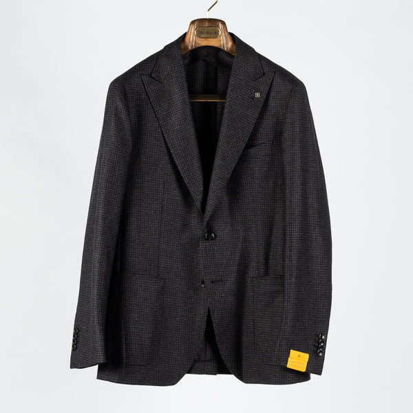 Charcoal Houndstooth Peak Lapel Blazer