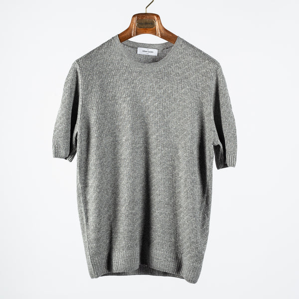 Mid-Grey Zig-Zag Stitch Knit T-Shirt