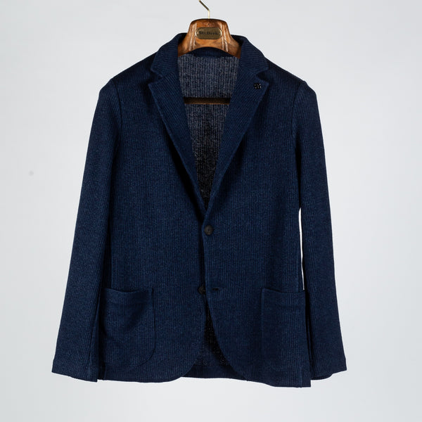 Navy Ribbed Knit Blazer
