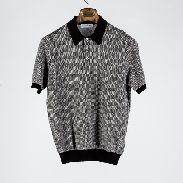 Black & White Jacquard Knit Polo
