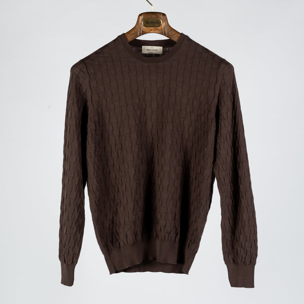 Brown Patterned Checked Crew Neck