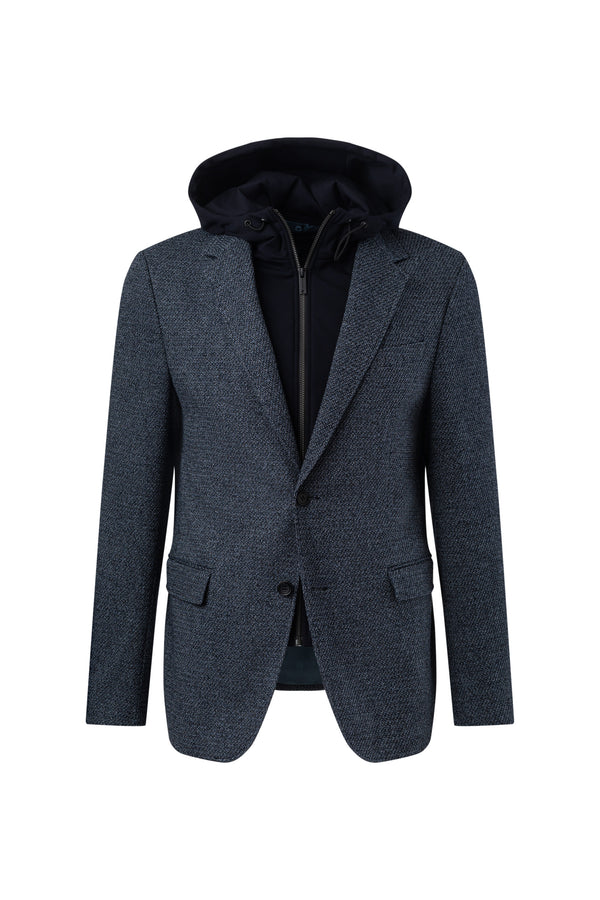 Textured Navy Darron Hooded Blazer