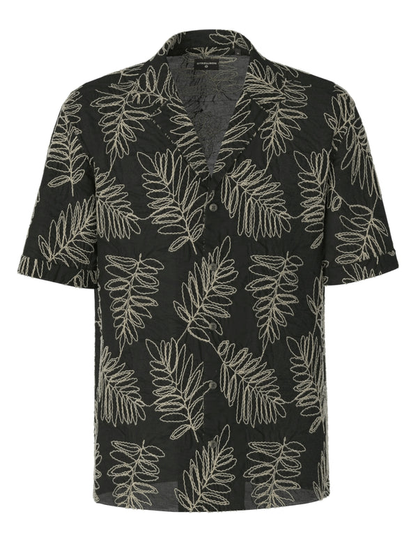 Black Pattered Short Sleeve Camp Collar Shirt