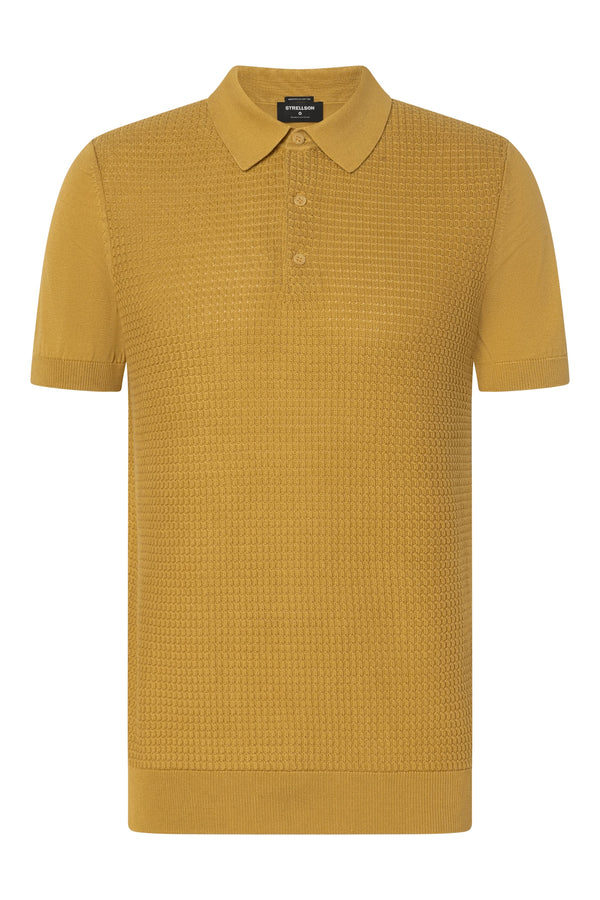 Textured Mustard Yellow Knit Polo