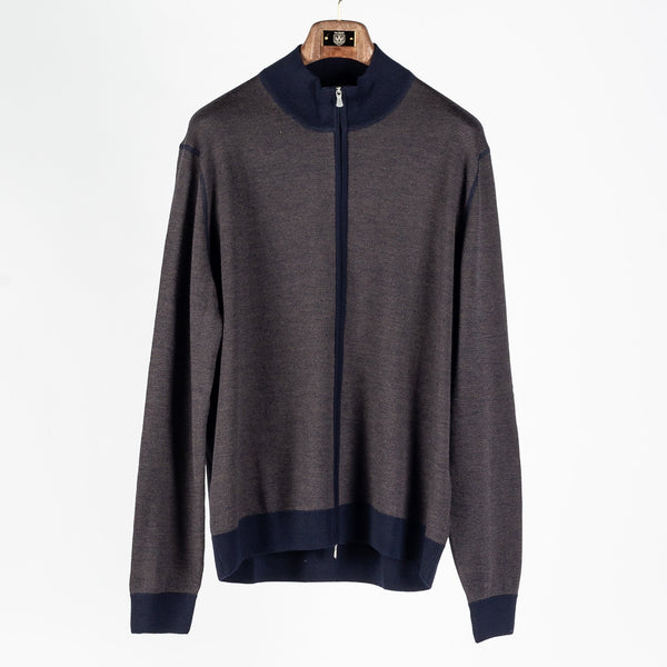 Salt-and-Pepper Full-Zip Cardigan Brown