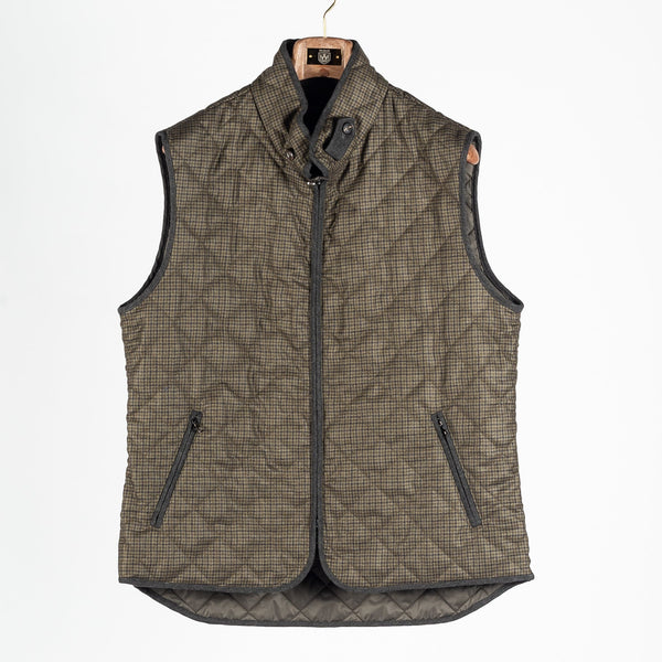 Olive Check Theo Quilted Vest