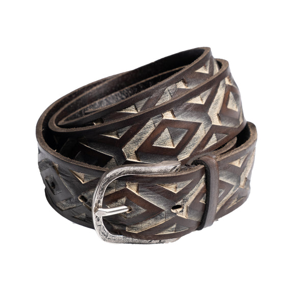Brown Carved Leather Belt