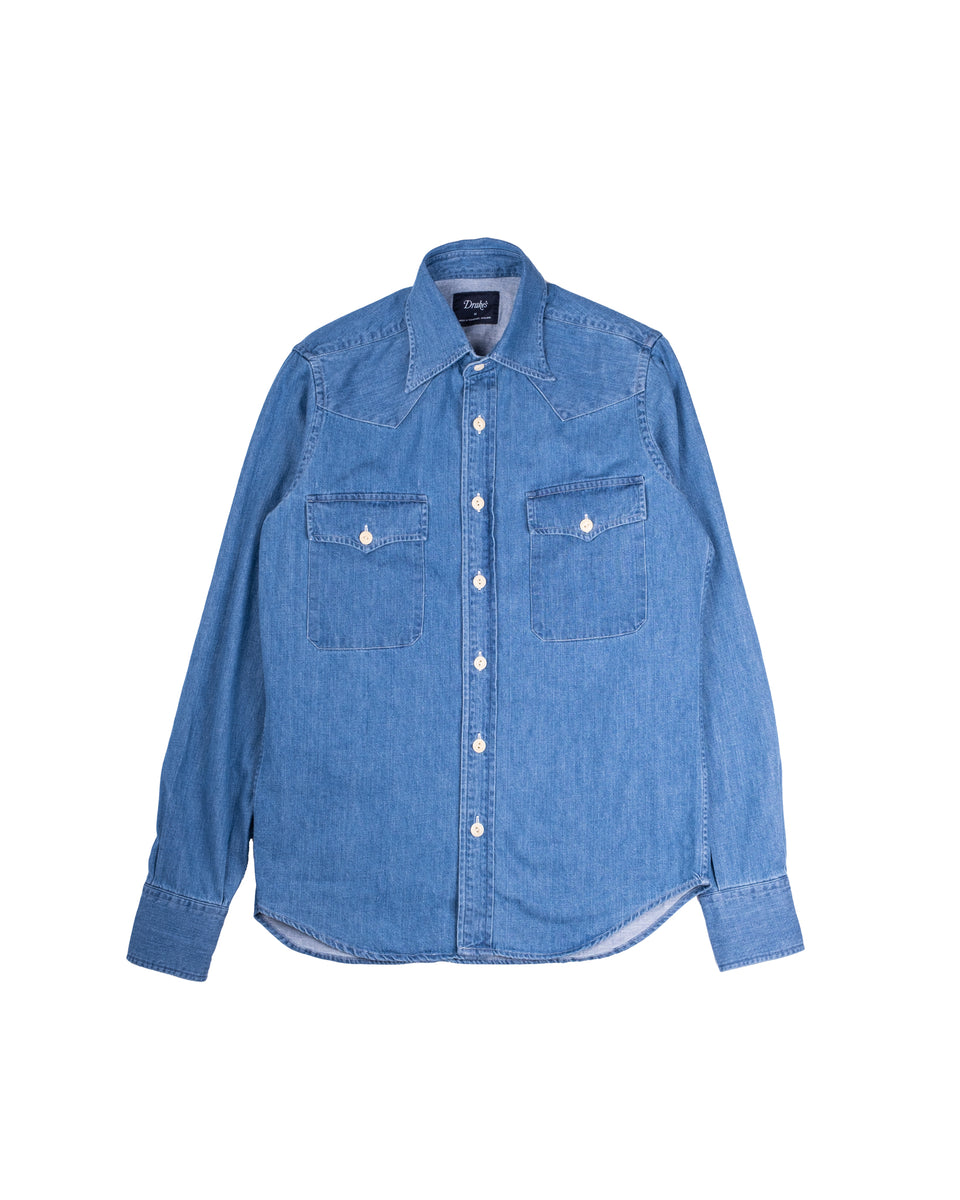 Bleach Wash Denim Two-Pocket Western Shirt