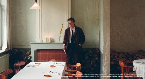 Bent Van Looy wearing De Bonne Facture's Traveler's Jacket and Balloon Trousers in heavy cotton twill, from the Worn By series
